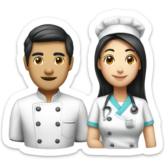 Asian couple: a male chef and a female long hair nurse sticker