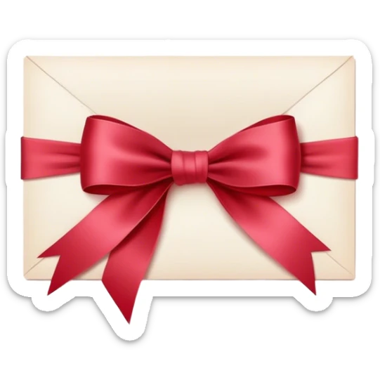 Postcard  in Rose Red color tied with silk aesthetic ribbon of Blush Red color in glamour vintage theme sticker