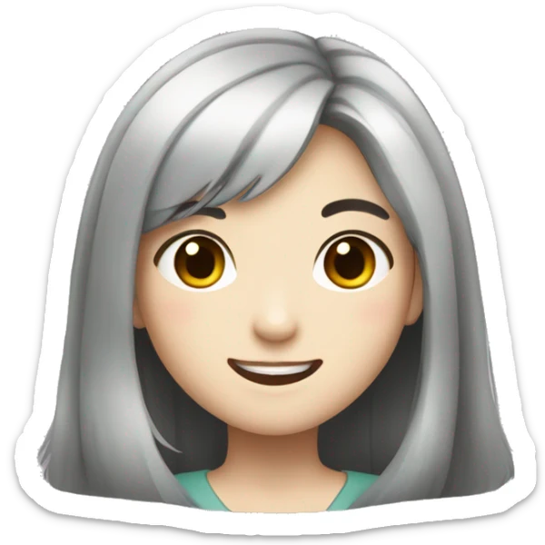 Draw a pretty Korean girl with black long hair, fair skin, no glasses, and a smiling face. sticker