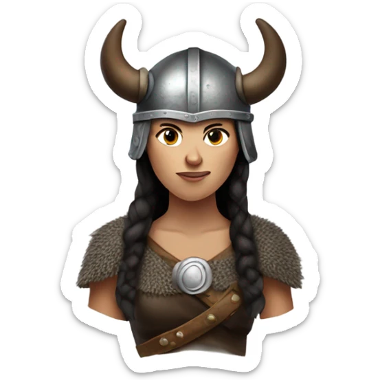 Viking woman with dark hair and viking horns on helmet and looks like Brunhilda sticker
