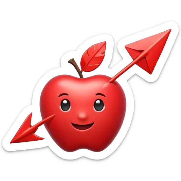 3D Apple style emoji of a pointed arrow, sleek and shiny, vibrant colors, floating on white background, soft shadows, high detail, playful and cute. sticker