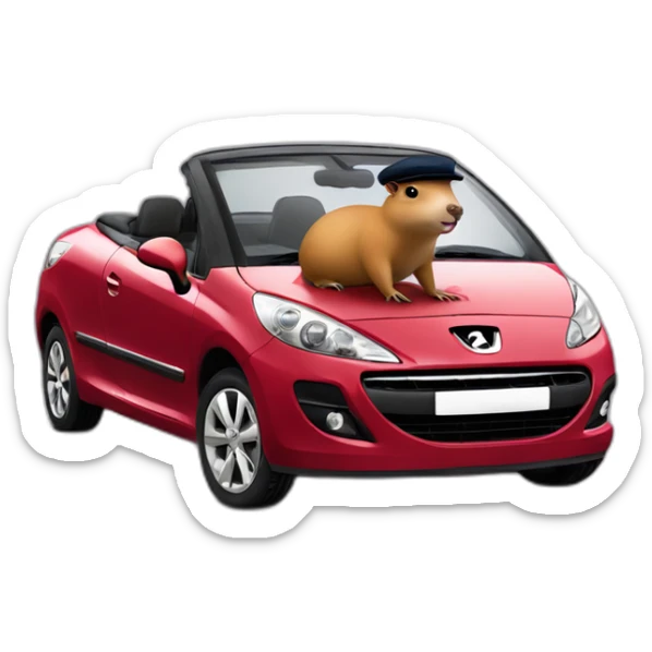 capybara wearing a beret driving a peugeot 207 coupé cabriolet sticker