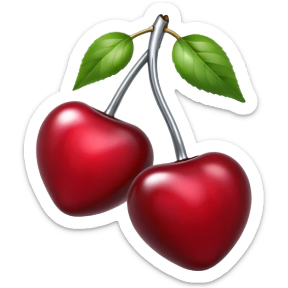 A pair of cherries emoji made of liquid silver chrome, smooth rounded shapes, glossy metallic surface, subtle sensual vibe, luxury sexy aesthetic, iOS emoji style, centered, clean white background sticker