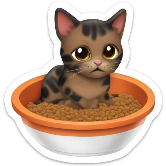 tortoiseshell cat eating cat food in cat food bowl sticker