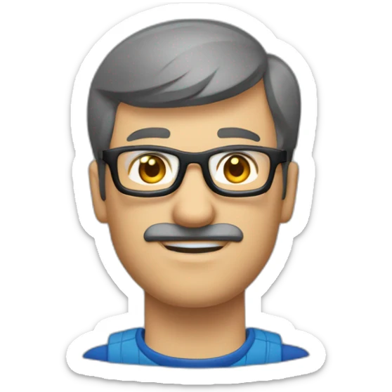 joueur de jeux vidéo sans cheveux avec des lunettes et une moustache sticker