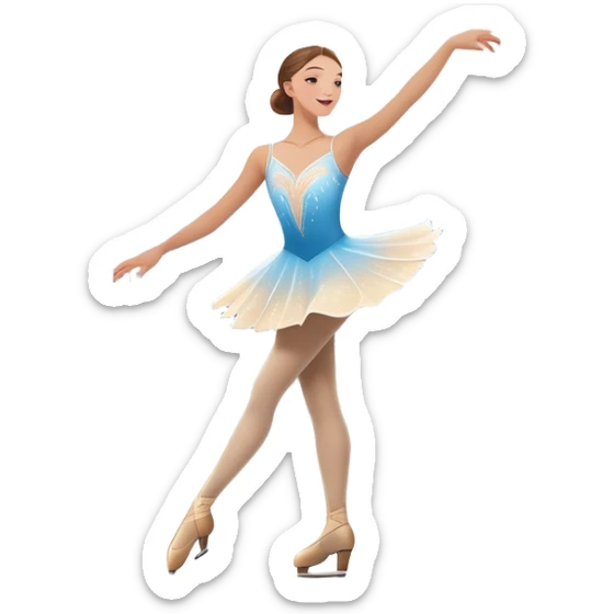 An icon showing a graceful figure skater performing a spin on the ice in a grand ice palace. The rink is illuminated by soft light beams, with cheering spectators in the stands. Snowflakes gently fall, adding to the magical atmosphere. Transparent background highlights elegance and artistry. sticker