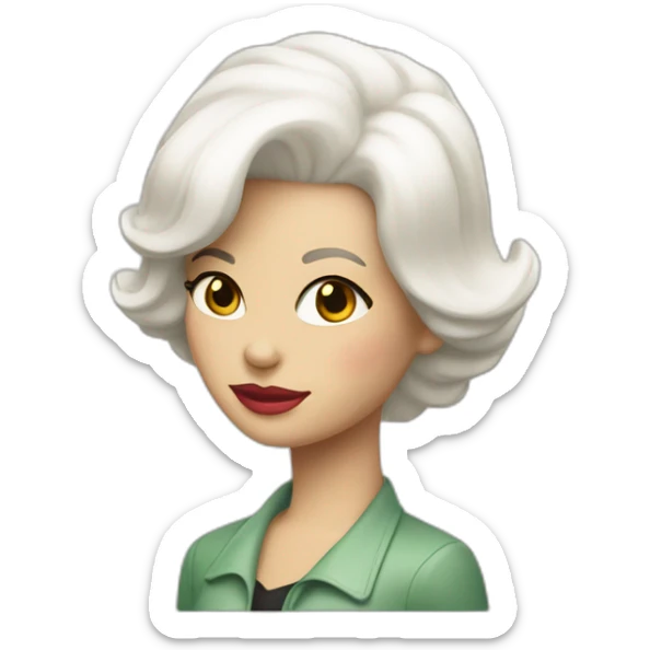 A woman with straight white hair driving a white 1957 Thunderbird sticker