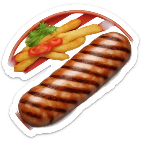 Grilled minced meat in the shape of a sausage. has grilled stripes and is ona plate. sticker