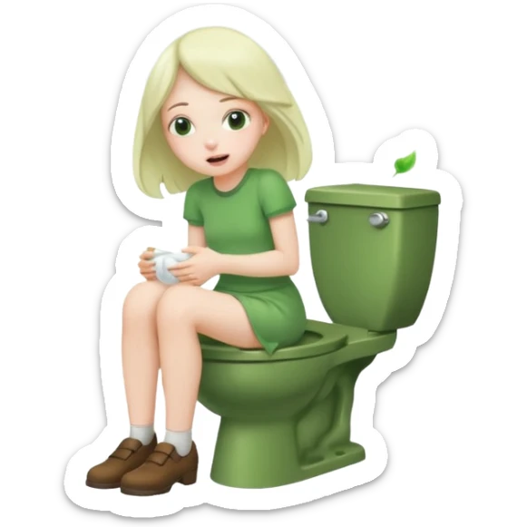 Girl on toilet with green fart clouds around here, she looks relieved sticker