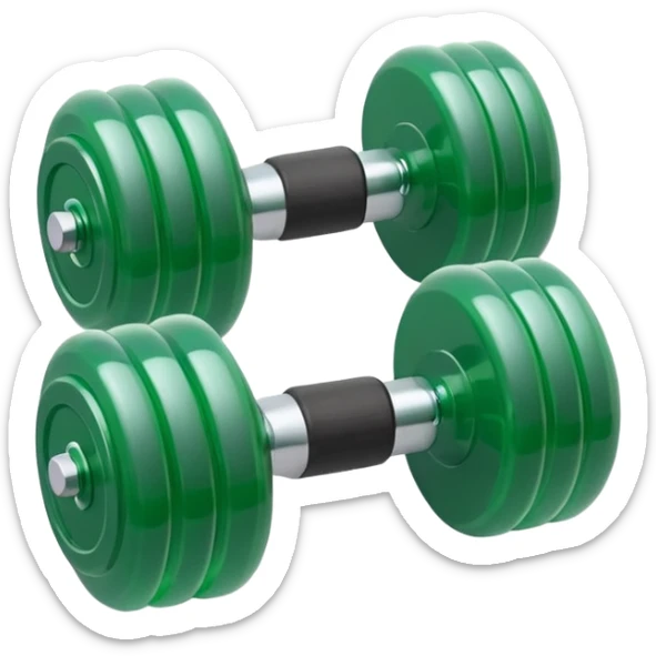 A simple emoji-style icon of a transparent green plastic gym dumbbell logo, folder envelope, slightly open, with clean edges, soft shine, and subtle  sticker