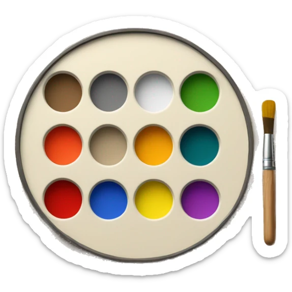 round wooden painting palette, paint mixing tray with applied paint colors sticker