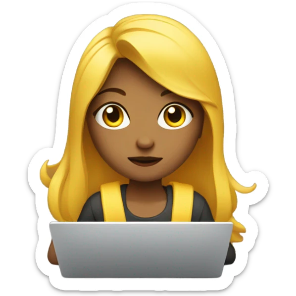 a girl in front of laptop, focused. Yellow Skin and Hair sticker
