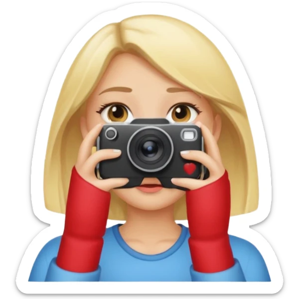 blonde cartoon girl taking picture camera in front of her face sticker