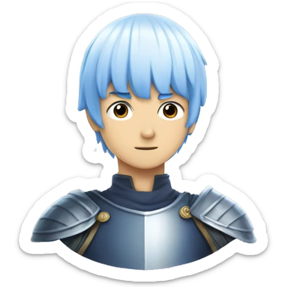 Himmel from the anime Frieren. He has blue bowl cut hair. He's white. He's a knight. He has elongated eyes. He has blue eyes. His skin is white. sticker