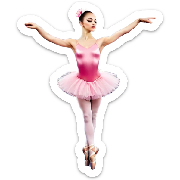 Una chica con vestuario de bailarina con las piernas flexionadas, el dedo índice en la boca, el tren superior inclinado hacia la izquierda y con la cadera proyectada hacia la izquierda sticker