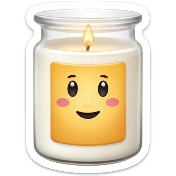 minimal flat emoji of a white scented candle in a glossy white glass jar with the label “cotton”, soft warm glow, clean vector style, elegant and modern, transparent background sticker