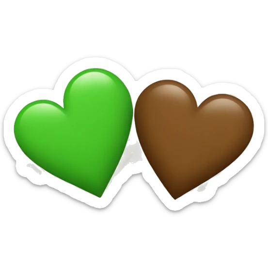 Left side of green heart and right side of brown heart sticker