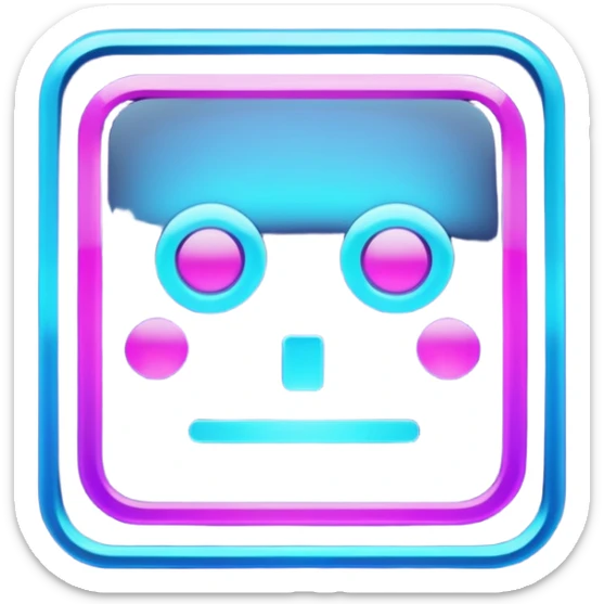 A glowing neon square in shades of blue and purple, transparent background, no face sticker