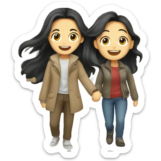 Cute Asian couple (girl with wavy long hair guy with short straight hair) excitedly traveling  sticker