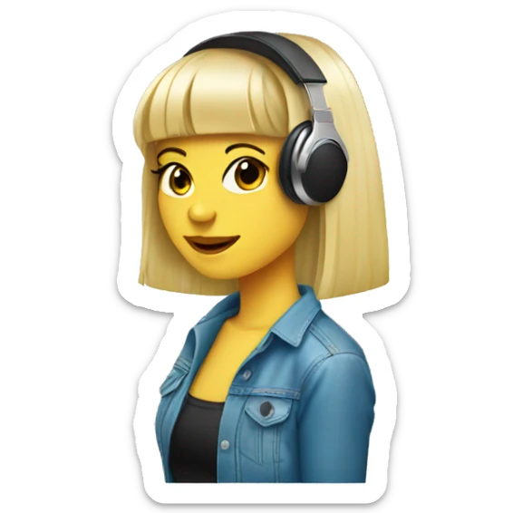 blonde dj girl straight hair with headphones and bangs emoji sticker