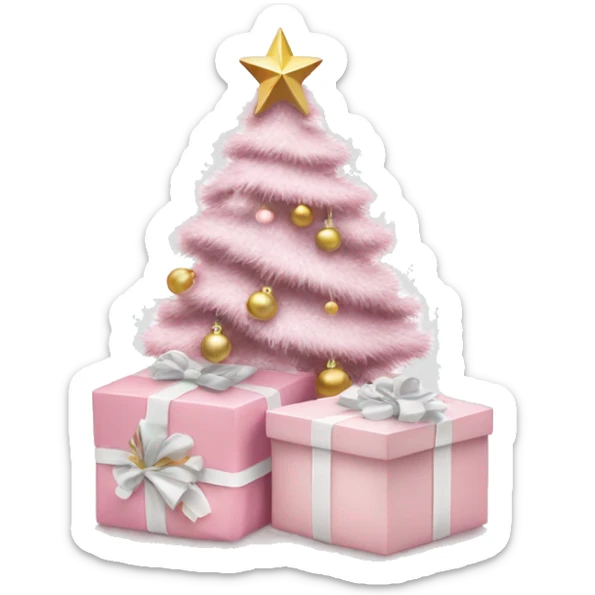 Light pink Christmas gifts under a white Christmas tree  sticker