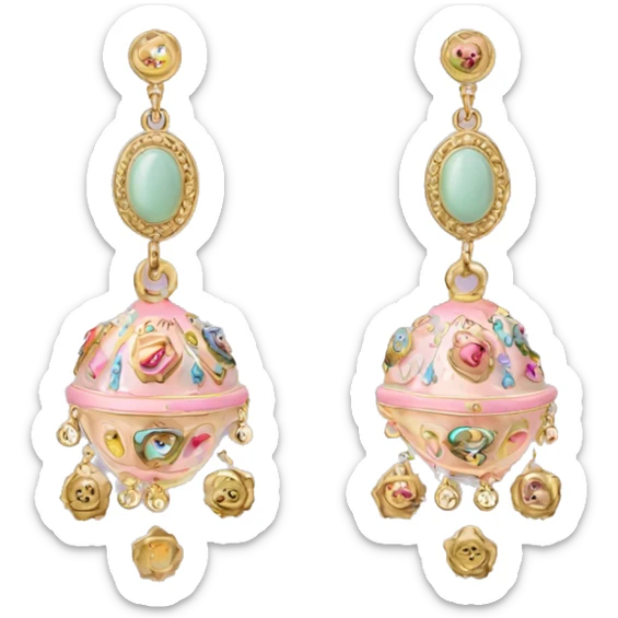 Dolce and Gabbana earrings with colourful pastel ornament print and golden detais  sticker