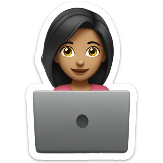 a moroccan young adult girl working on her laptop; black hair sticker
