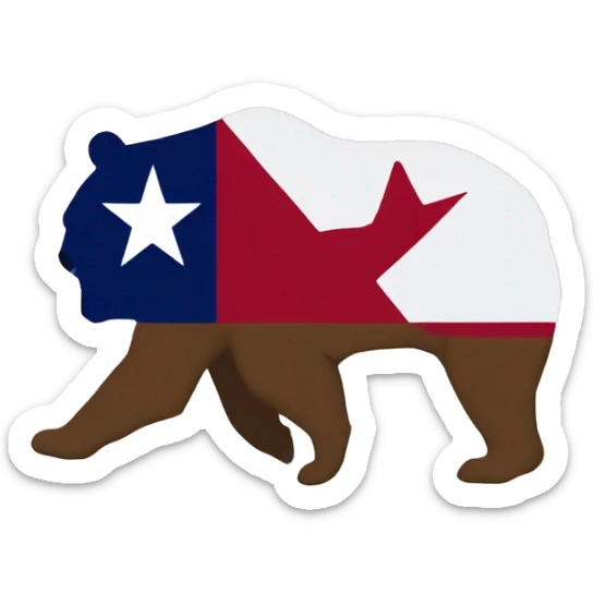 texas flag with the california bear walking on the red and in the white part sticker