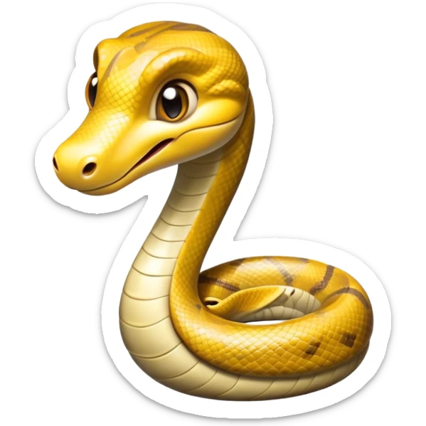 cinematic-cute-anaconda-portrait-emoji,-head-tilted-playfully-and-inquisitively,-with-a-sleek,-shimmering-body-adorned-with-detailed-scale-sriped patterns-and-round,-sparkling-eyes-full-of-wonder,-simplified-yet-irresistibly-adorable-features sticker