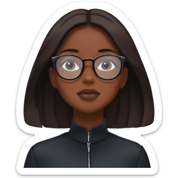 extreme closeup Photo of a beautifull woman with dark hairs and dark uotfit looking up (like villain), orange background, minimalistic, glasses with contrast reflection of blue sky and white clouds  sticker