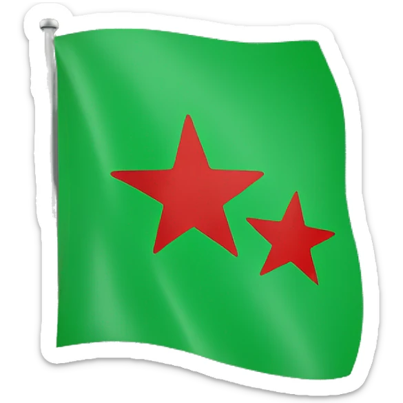 Flag, green on top, white in the middle with three red stars, black on the bottom sticker