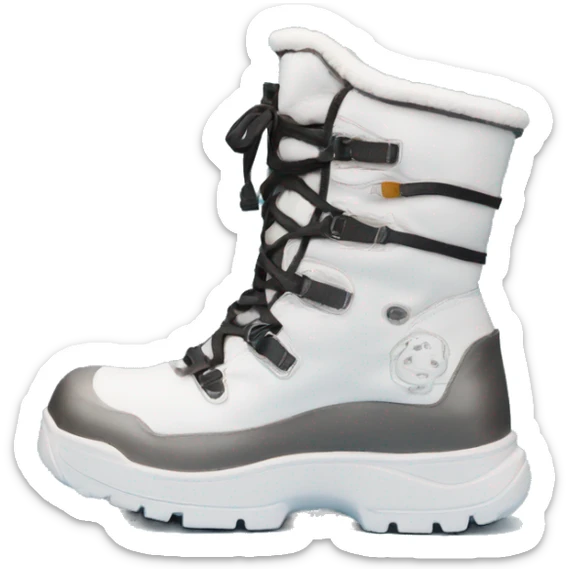 snow boot inspired by astronaut footwear. wrap-around lacing chunky exterior and sole sticker
