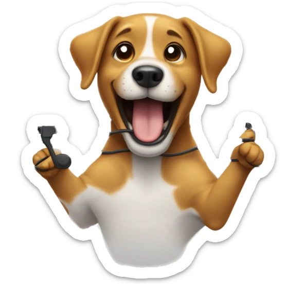 The dog is laughing, accidentally got caught in wires or dropped an instrument. sticker