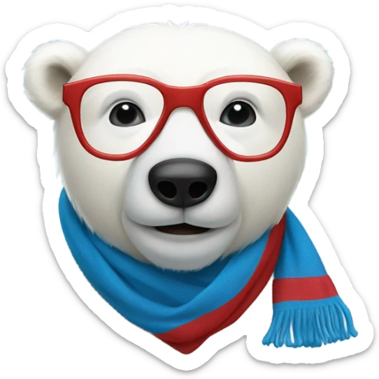 Polar bear wearing glasses and a blue and red scarf and looks like a teddy sticker