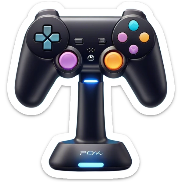 Clash of Clans aesthetic: Cinematic Playful PlayStation Move Controllers Portrait Emoji, rendered in a 3D vector-style similar to standard emojis with minimal shading and bold, simplified shapes. A compact, distinct form with signature details, softly glowing with a cutting-edge console technology charm. Simplified yet unmistakably iconic, highly detailed and consistent, glowing with a soft radiance and high shine. Stylized with a touch of technological advancement and a soft glowing outline, capturing the essence of a beloved gaming relic with a friendly, playful manner! sticker