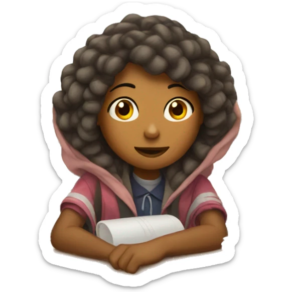 Middle school girl sitting at a school desk with a blanket wrapped around her shoulders  sticker