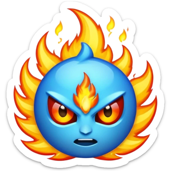 Rayos, centellas y fuego con expresiones de furia extrema azul sticker