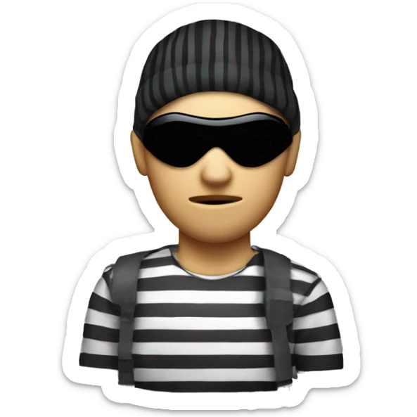 A thief with a striped shirt a money bag and a black eye mask sticker