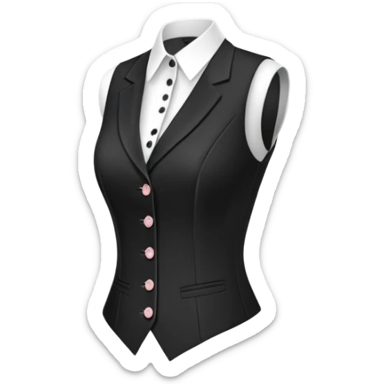 black formal women's vest with feminine cut, 3 buttons, tailored for women, sleeveless garment only sticker
