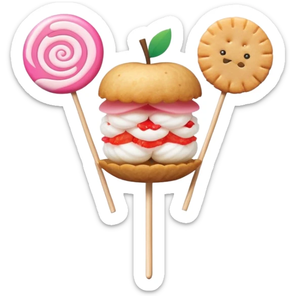 A minimalist Apple-style logo combined with fish cake with pink swirl (narutomaki), rice cracker (senbei), and dango on a stick arranged in a clean, modern design sticker