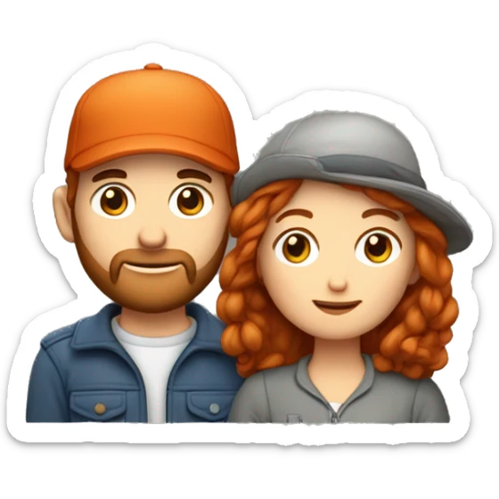 une femme rousse au cheveux courts et un homme avec une petite barbe et une casquette plate sur la tête sticker