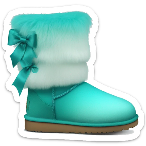 Realistic pair of tiffany blue to turquoise ombre fur Ugg boots with silk ribbon bows. sticker