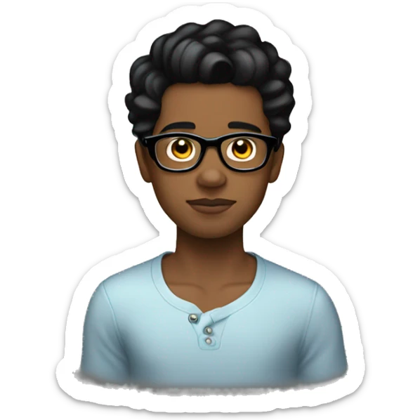 create teenage boy, with big eyes, slicked back black hair and glasses, round face sticker