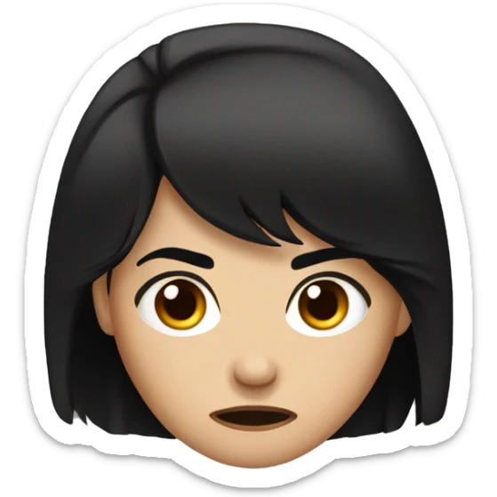 A girl with brown eyes and black hair and is angry and far is around his head  sticker