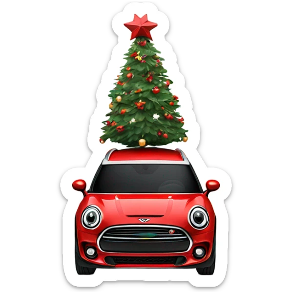 Red Mini Cooper Clubman with red roof decorated for Christmas sticker