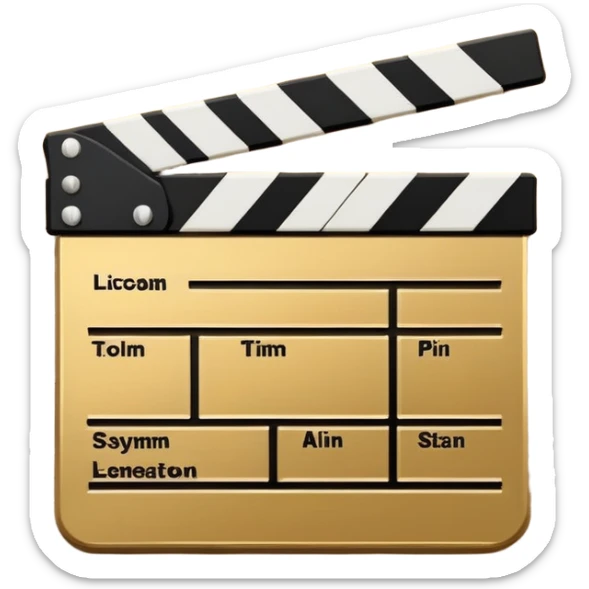 minimalist movie clapboard with gold top and white bottom, diagonal line across the front sticker