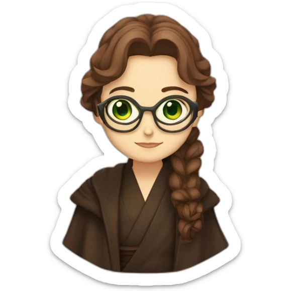 anakin with glasses and padme with green eyes, long brown hair sticker