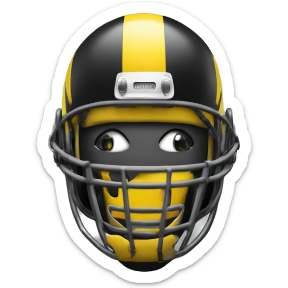 Black and yellow cyborg head with football helmet, face mask and circuits sticker