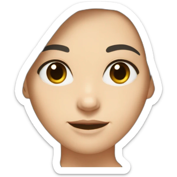 White woman with shoulder length dark brown hair parted in the middle wearing black top sticker