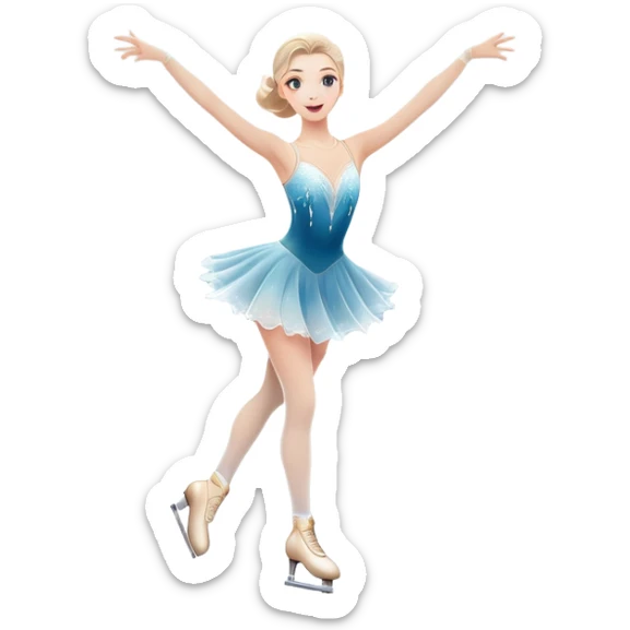 A grand ice rink palace with shining spotlights and cheering spectators in the stands. A graceful figure skater performing a spin on the ice. Transparent background highlights the elegance and artistry of figure skating sticker